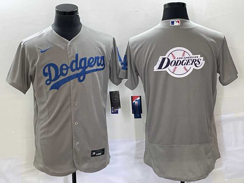 Men%27s Los Angeles Dodgers Gray Team Big Logo Flex Base Stitched Baseball Jersey->los angeles dodgers->MLB Jersey